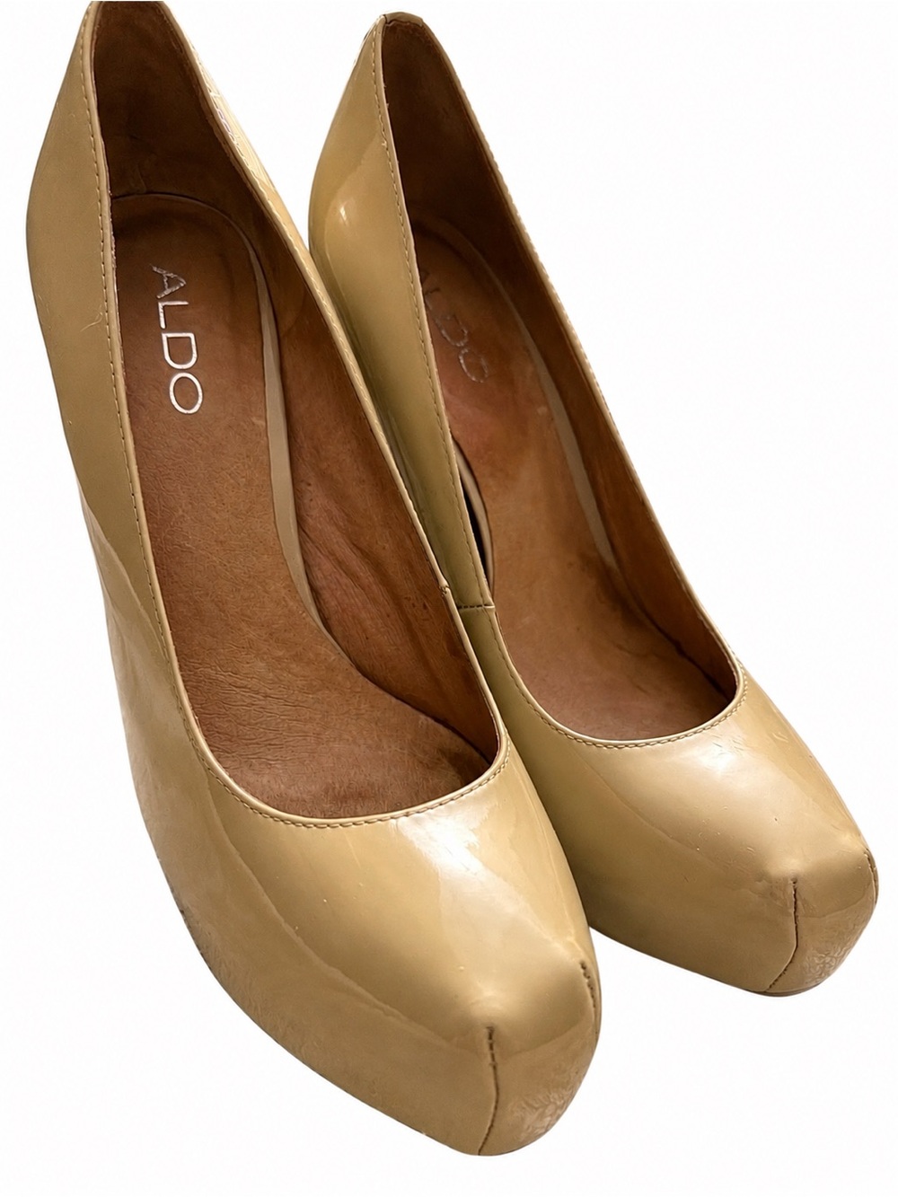 ALDO Beige Patent Leather Round-Toe Pumps